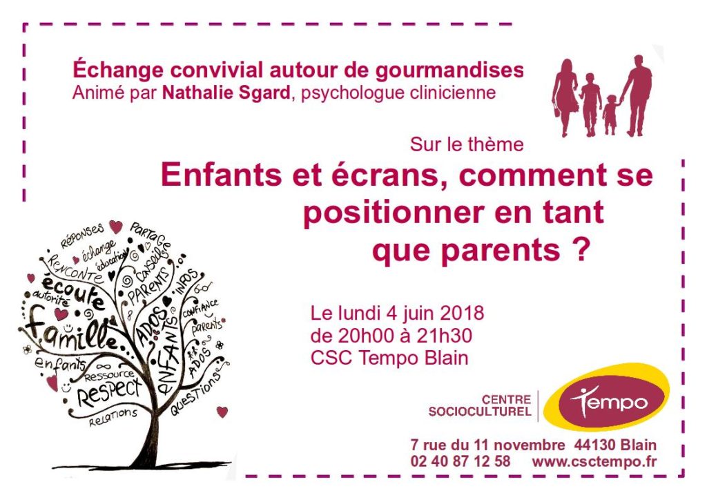 Affiche parentaise enfants et écrans juin 2018 Centre Socioculturel